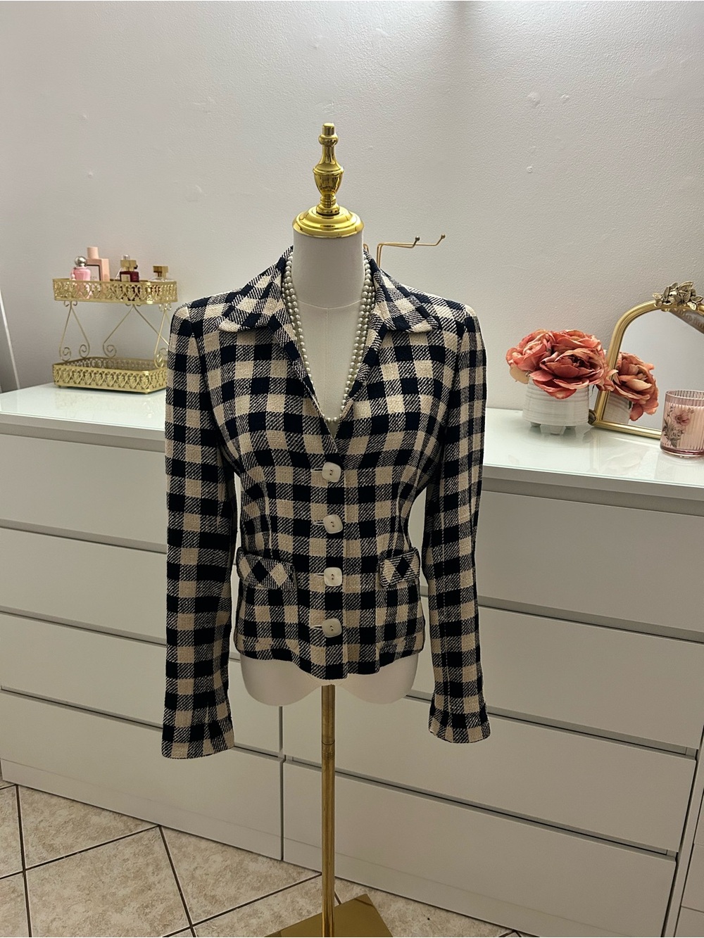Valentino Black & Cream Check Tweed Blazer